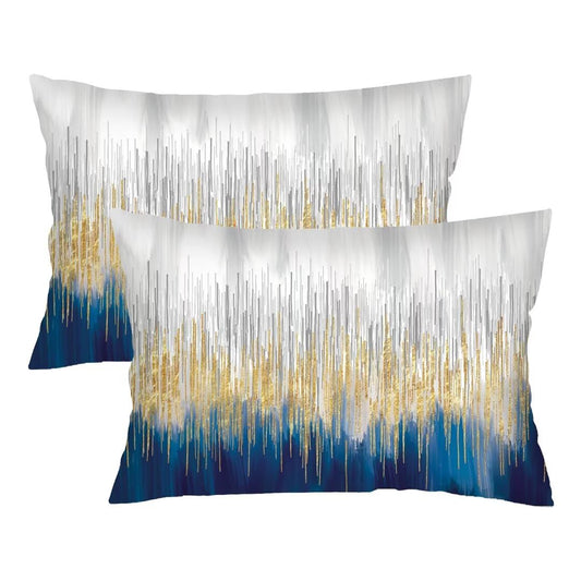 Blue Grey and Gold Art Painting Throw Pillow Cover Queen Size Set of 2,Abstract Lumbar Pillow Case Decorative Standard Pillow Cases with Zipper Modern Style Cushion Covers for Bed,Sofa,Couch,20"x30"