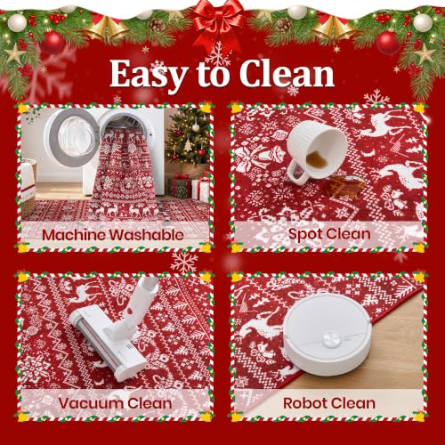 Miukiki Red 2' x 6' Washable Christmas Runner Rug Non Slip Kitchen Decor