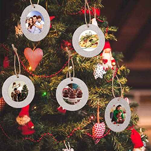 12 Pieces Christmas Magnetic Photo Frame Ornaments with Twine, Glitter Round Holiday Picture Frames Gifts and Tree Decoration for Valentines Day Party Favor (Silver)