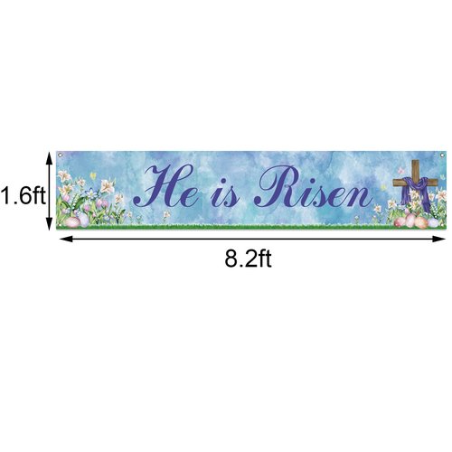 He is Risen Fence Banner Easter Christian Cross Lily Eggs Religious Party Photo Booth Backdrop Yard Outdoor Decoration