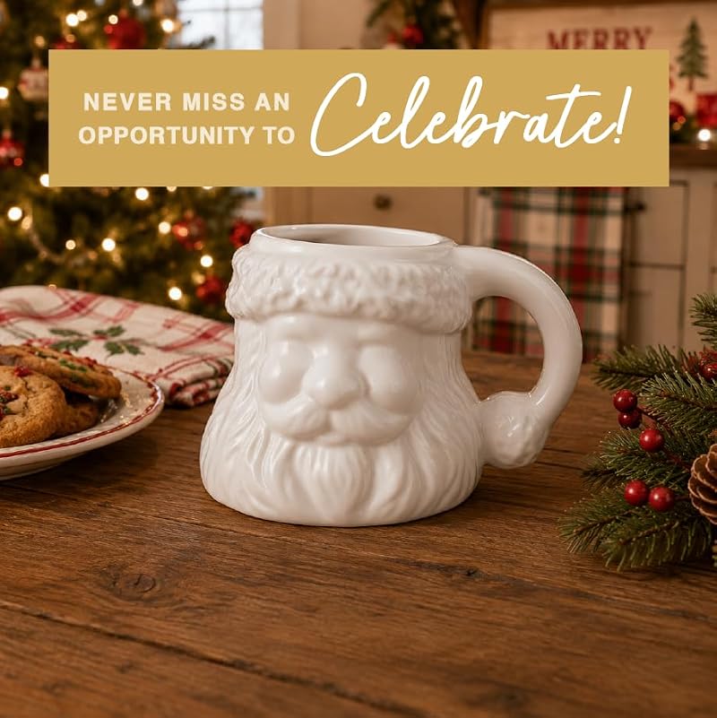 Christmas Santa Mug Ceramic Glossy White 15oz Holiday Coffee Cup