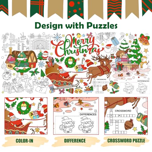 Giant Christmas Coloring Poster for Kids - Holiday Tablecloth & Party Activity