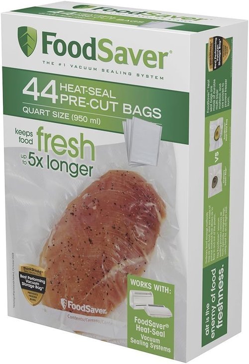 FoodSaver FSFSBF0226-FFP 1-Quart Precut Heat-Seal Bags - 44 Count, Frustration-Free Packaging