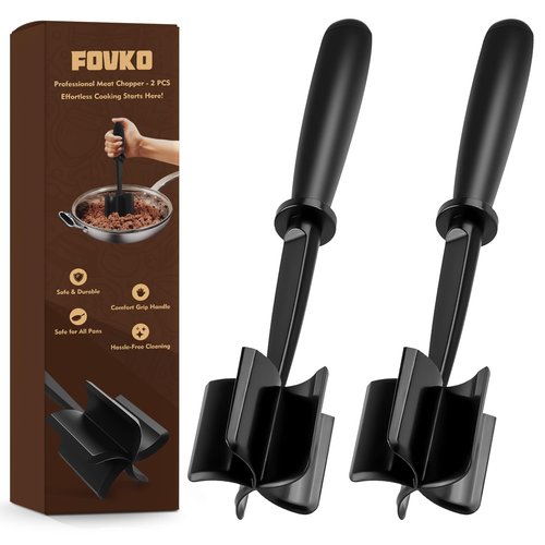 Ground Beef Chopper Tool, 2-Pack Heat-Resistant Meat Chopper for Ground Beef with 5 Curved Blades, Non-Scratch Meat Masher Ground Beef for Hamburger & Potatoes (Black)