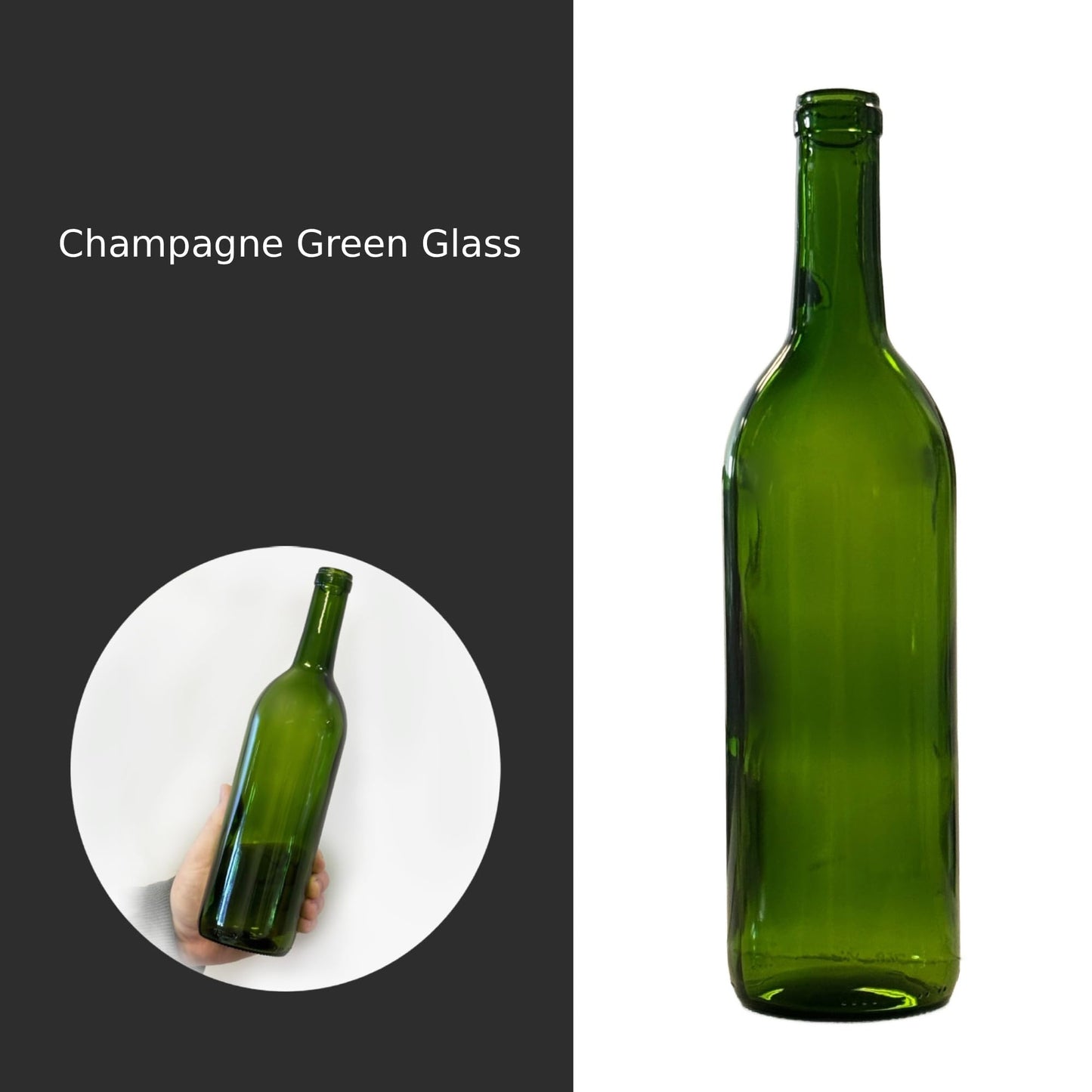 North Mountain Supply 750ml Glass Bordeaux Wine Bottles, CORK FINISH, Flat Bottom – Case of 6, Champagne Green