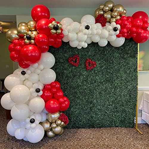 Red White Balloons Garland Kit 134 Pack Different Sizes 18/12/10/5 inch Matte Red Matte White Latex Balloons and Red Confetti Balloons for Wedding Birthday Party Accessory Arch Christmas Decoration