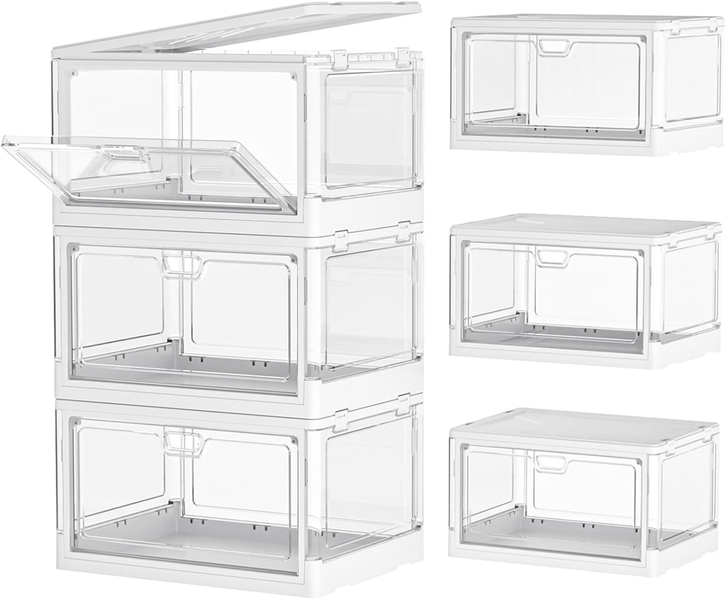 Kmiectse Clear Storage Bin - Stackable & Sturdy 23 QT Plastic Bins with Lid | Multifunctional Folding Bins for Home