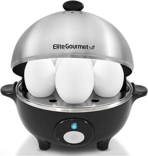 Elite Gourmet EGC-508 Rapid Egg Cooker - Cook 7 Easy-To-Peel Eggs | Auto Shut-Off & Recipe Booklet