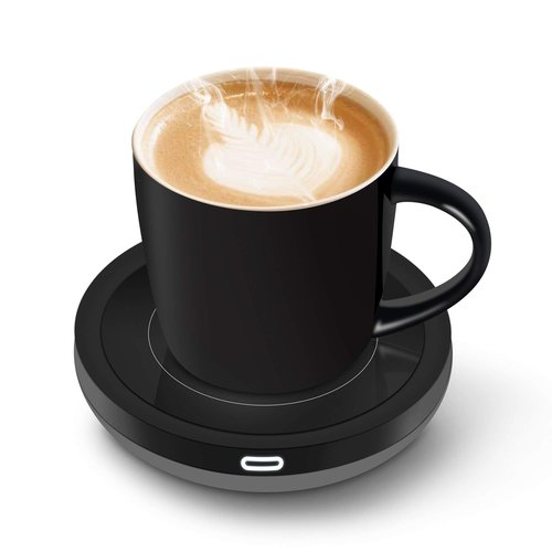 BESTINNKITS Smart Coffee Cup Warmer Set, Auto On/Off Gravity-induction Mug Office Desk Use, Candle Wax Cup Warmer Heating Plate (Up To 131F/55C), 14oz