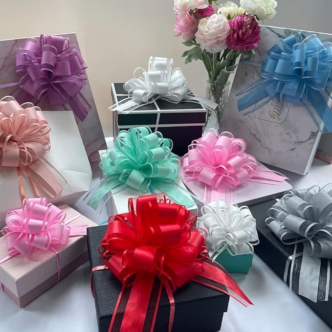 Skiennix 6-Inch Sky Blue Pull Bows - Perfect for Gift Wrapping & Flower Decorations | Set of 6