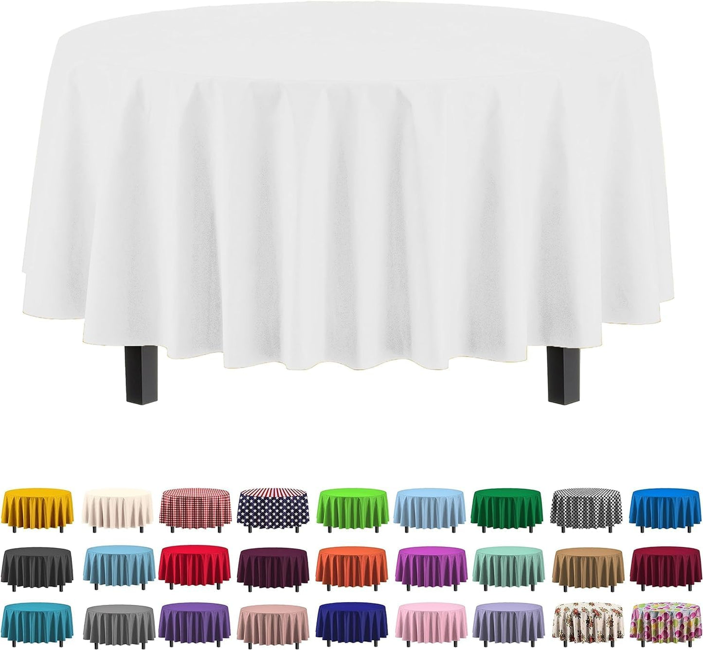 Ivory 84-Inch Round Tablecloth - 12-Pack Premium Plastic Party Supplies