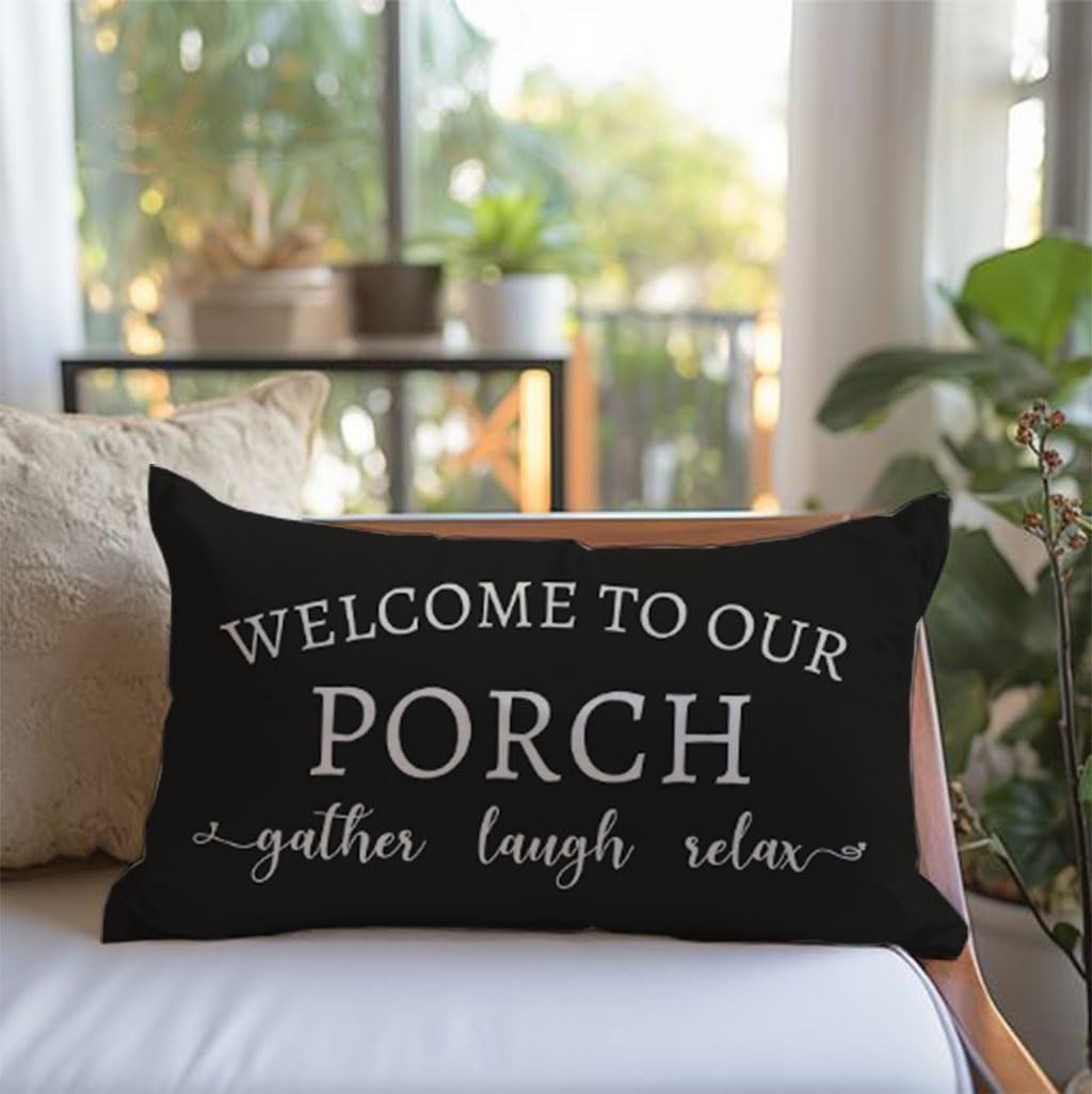 PANDICORN Outdoor Lumbar Throw Pillow Covers - Cozy Black and White Farmhouse Design | 12x20 Inch Set of 2
