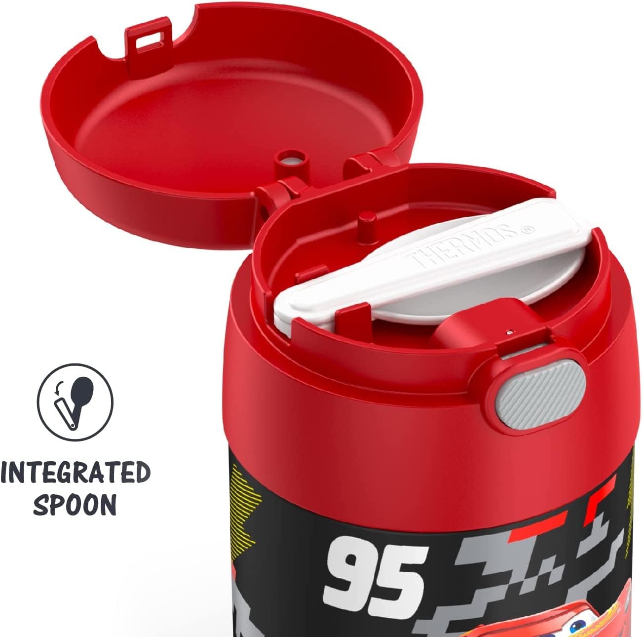 THERMOS FUNTAINER Insulated Food Jar - 10 Ounce Kid-Friendly Design with Foldable Spoon | Cars Theme