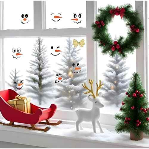 44 PCS Snowman Face Stickers for Crafts, Waterproof Christmas Vinyl Decals for Ornaments, Glass, Water Bottles, Cups, Windows, Refrigerator Wall Stickers DIY Cartoon Decor for Party Supplies, 3 Styles