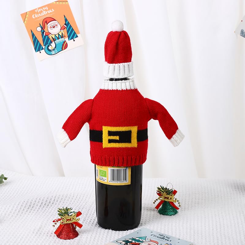 Christmas Sweater Wine Bottle Cover Set (3 Pack) with Hat - Holiday Party Decor