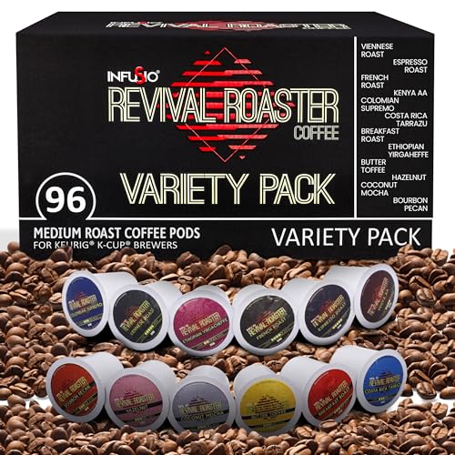 InfuSio Revival Coffee Pod Variety Pack - 96 Count Medium & Dark Roast Blends