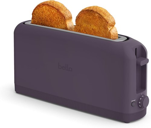 Bella 2 Slice Slim Toaster - 6 Setting Shade Control with Reheat & Cancel Buttons | 10" Long Slot, Plum