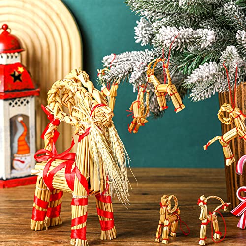 7 Pcs Scandinavian Straw Goat Christmas Ornaments Set - Nordic Holiday Decorations