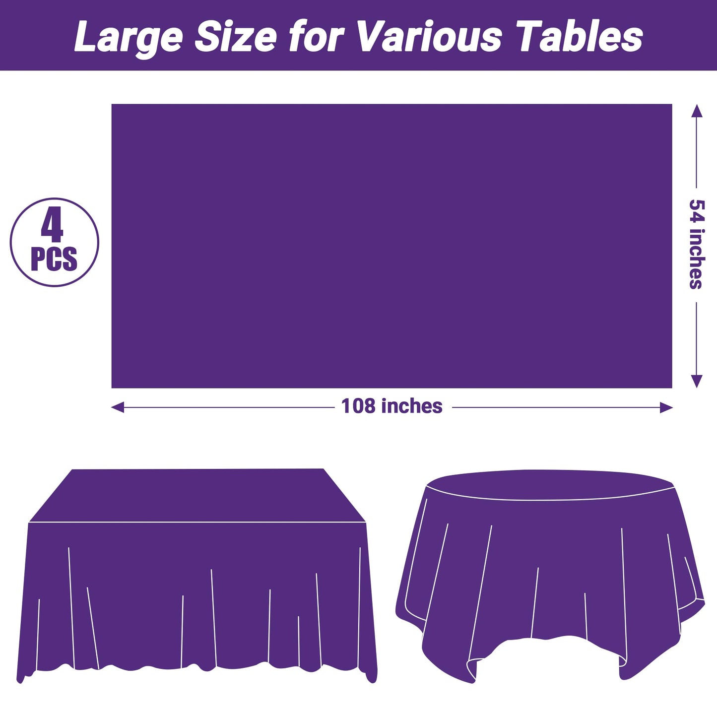 QZYL 12 PCS Purple Plastic Tablecloths, 54 in x 108 in Dinner Table Cloths, Rectangle Table Cover for Birthday Party Family Gathering Wedding