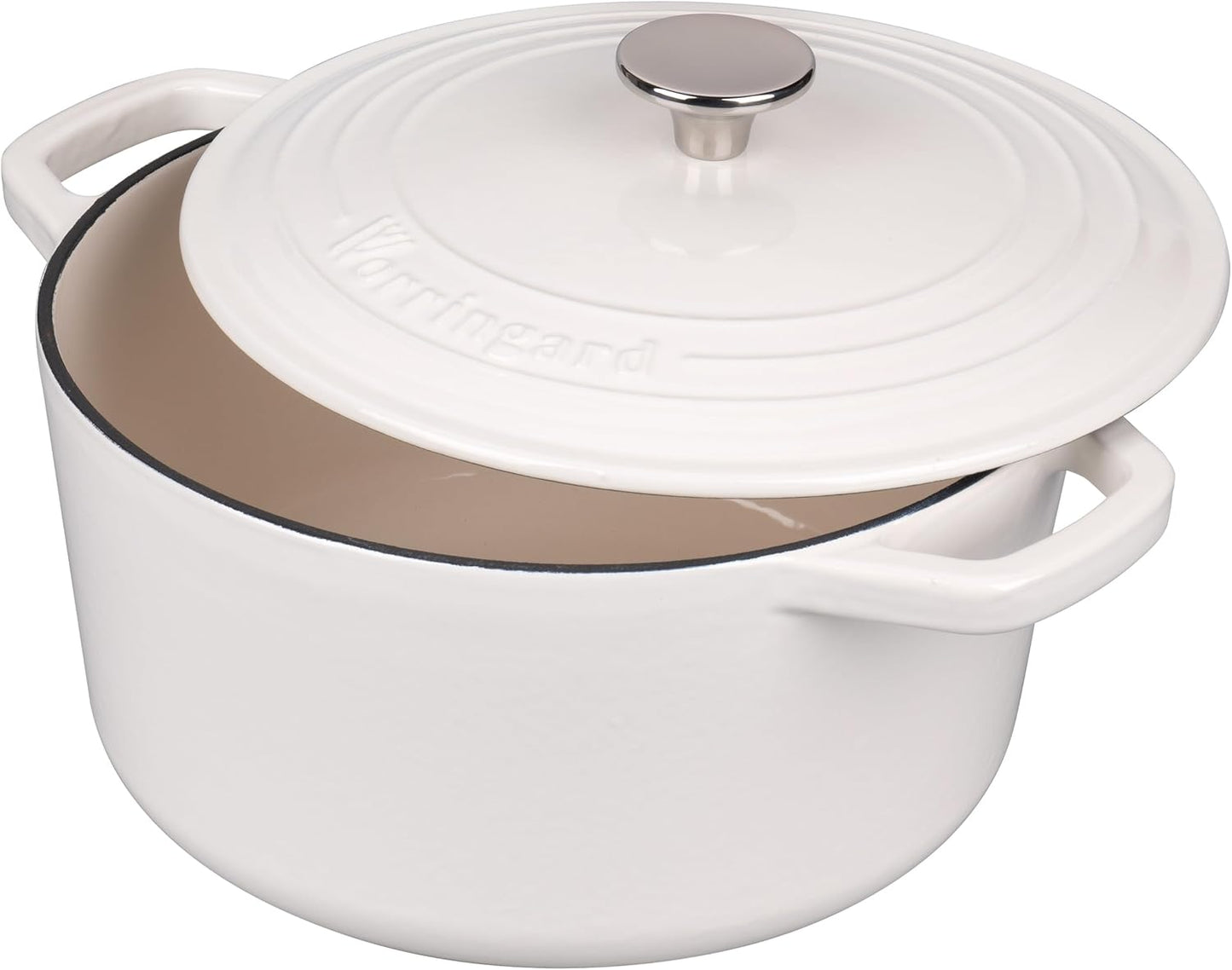 VORRINGARD Enameled Cast Iron Dutch Oven - 6QT Round Bread Baking Pot with Lid & Sourdough Set | White
