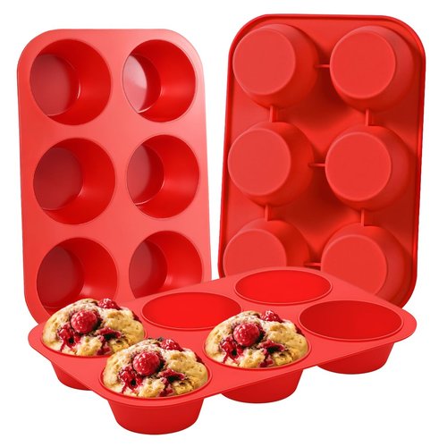 CAKETIME Silicone Jumbo Muffin Pan 3 Pack 6 Cup 3.5 Inch Large Muffin Tin Non Stick BPA Free for Baking Giant Muffins Cupcakes Frittatas