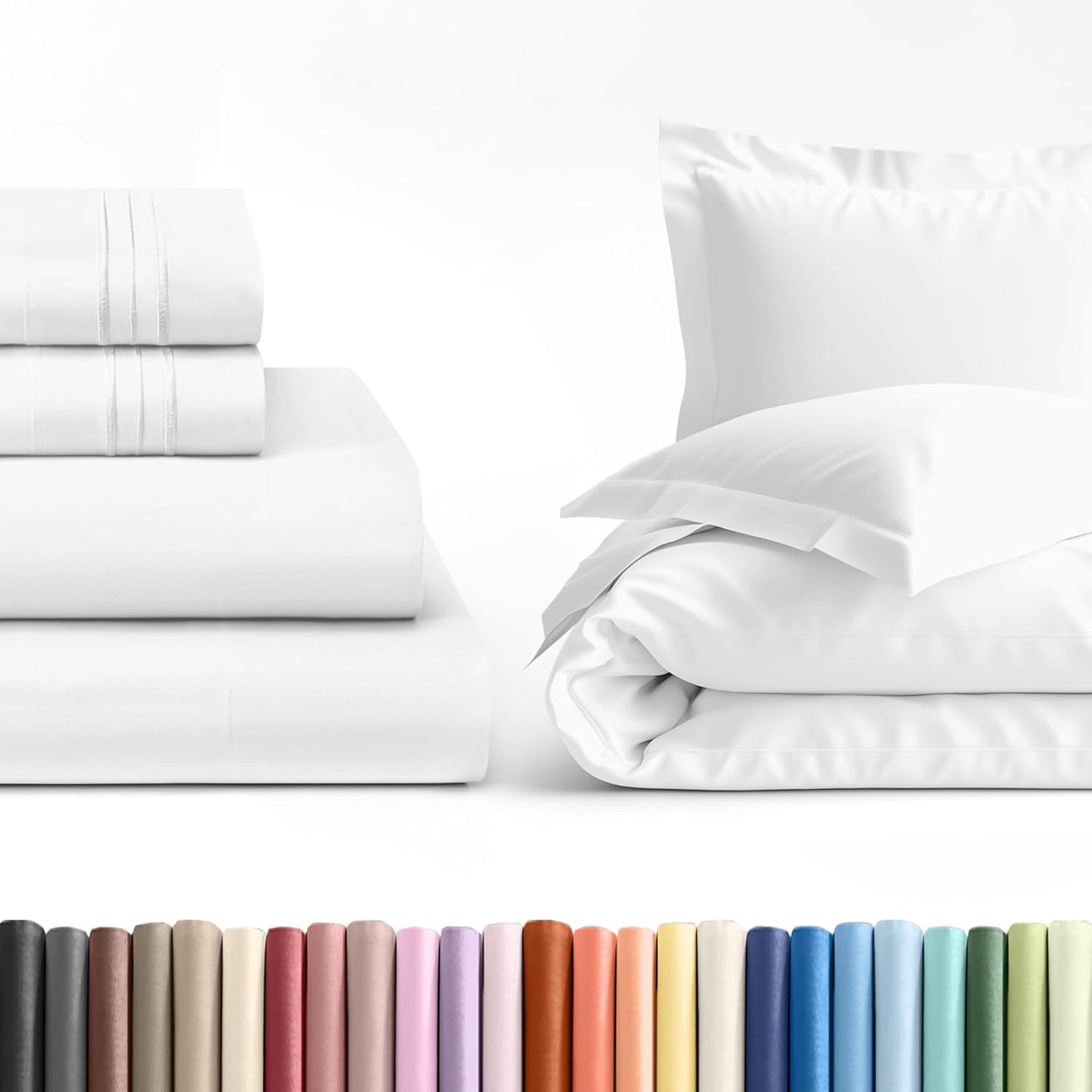 4pc White Sheet Set by Hotel Luxury | Queen Size Duvet Cover, Fitted & Flat Sheets, Pillow Cases - Breathable & Cooling Bedding