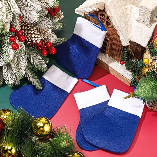 Seematn 100 Pcs Mini Christmas Stockings Blue White with White Plush Trim
