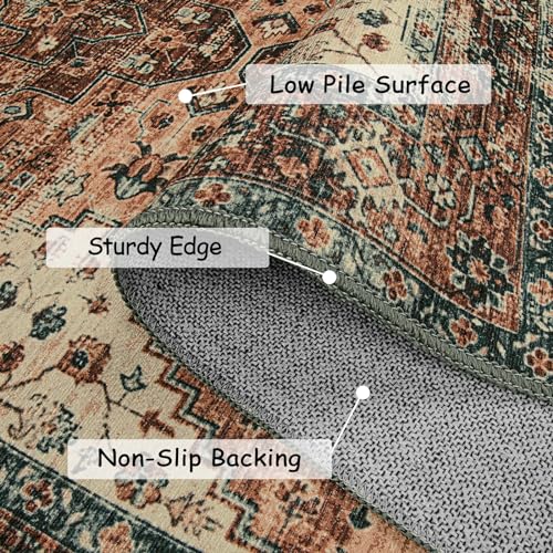 Ultra-Thin Vintage Area Rug 6x9 Brick Red Non-Slip Washable Living Room Carpet