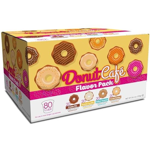Donut Café Gourmet Coffee Variety Pack - Medium Roast Flavors: Pecan Pie, Coconut Crumble, Salted Caramel, Toasted Hazelnut | 80 Single Serve Pods for Keurig K-Cup Brewers