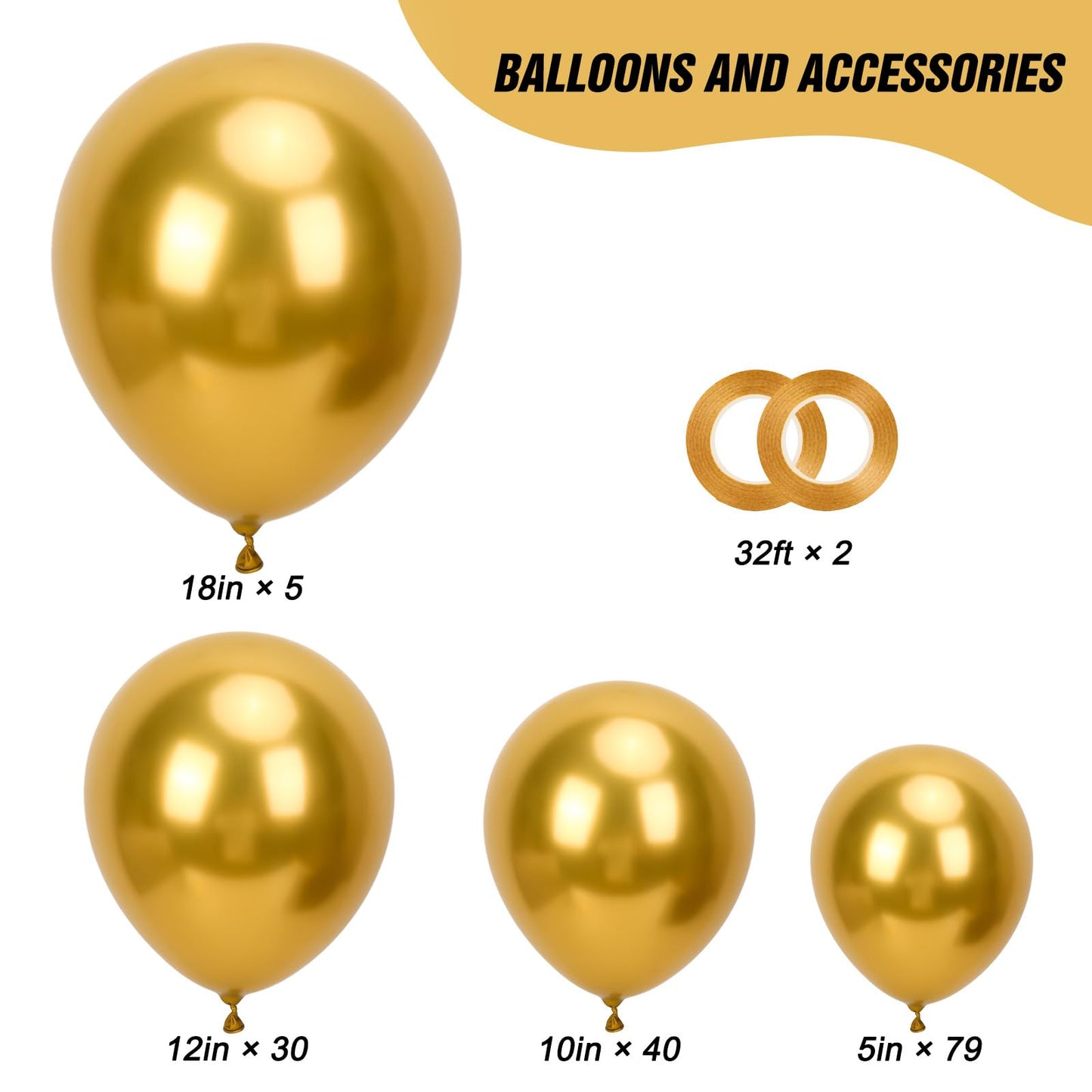 RUBFAC 154pcs Metallic Gold Balloons Different Sizes 18 12 10 5 Inch, Latex Balloon Garland Arch Kit for Birthday Party Graduation Wedding Holiday Decoration