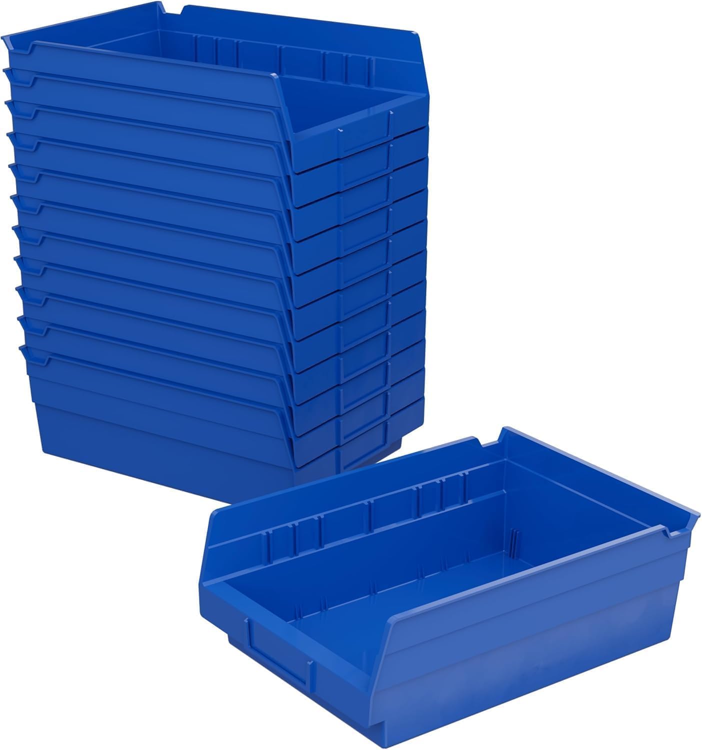 Akro-Mils Heavy Duty Plastic Shelf Bins - 12-Pack for Garage & Closet Organization | 12" x 8" x 4", Blue