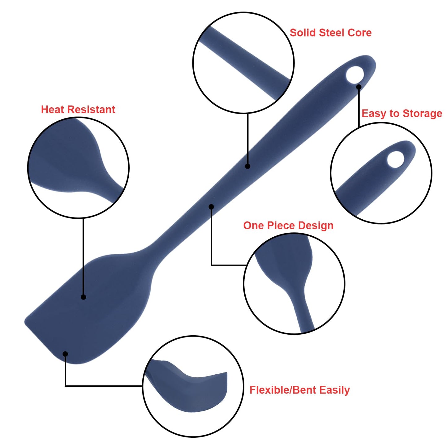 Silicone Spatulas Set, Rubber Spoon Spatula Heat Resistant Spoonula One Piece Design Seamless Spatula Non-Stick Scrapers Baking Mixing Tool (Dark Blue)