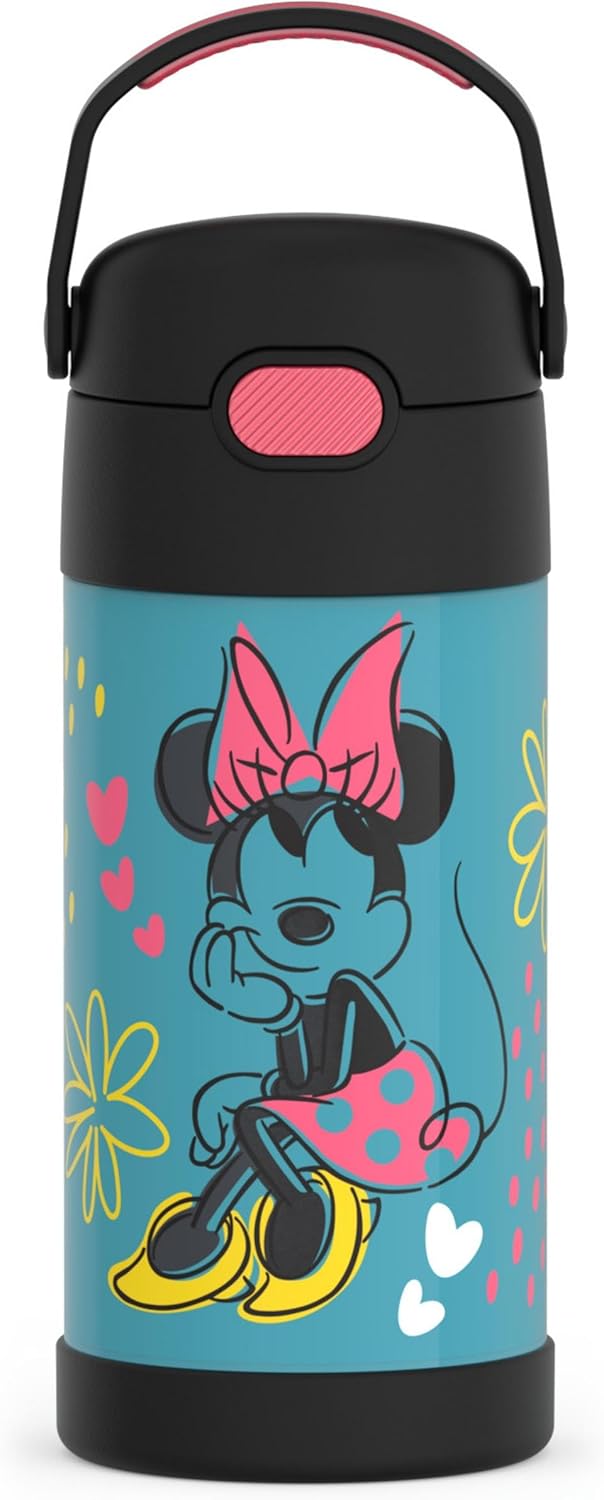 THERMOS FUNTAINER Water Bottle - 12 Ounce Stainless Steel Vacuum Insulated with Straw | Minnie Mouse Design