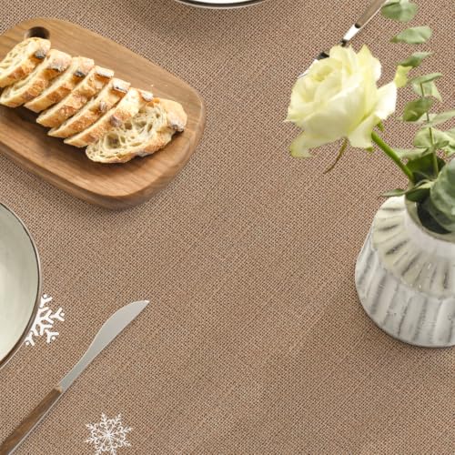 Horaldaily 90-Inch Round Brown Christmas Tablecloth - Washable Holiday Decor