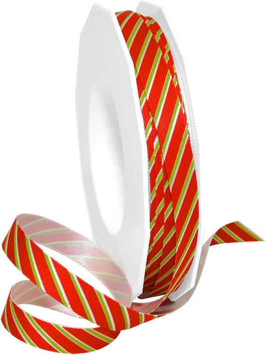 Double Face Satin Candy Cane Ribbon 5/8" x 25 YD - Perfect for Gift Wrapping & Crafts