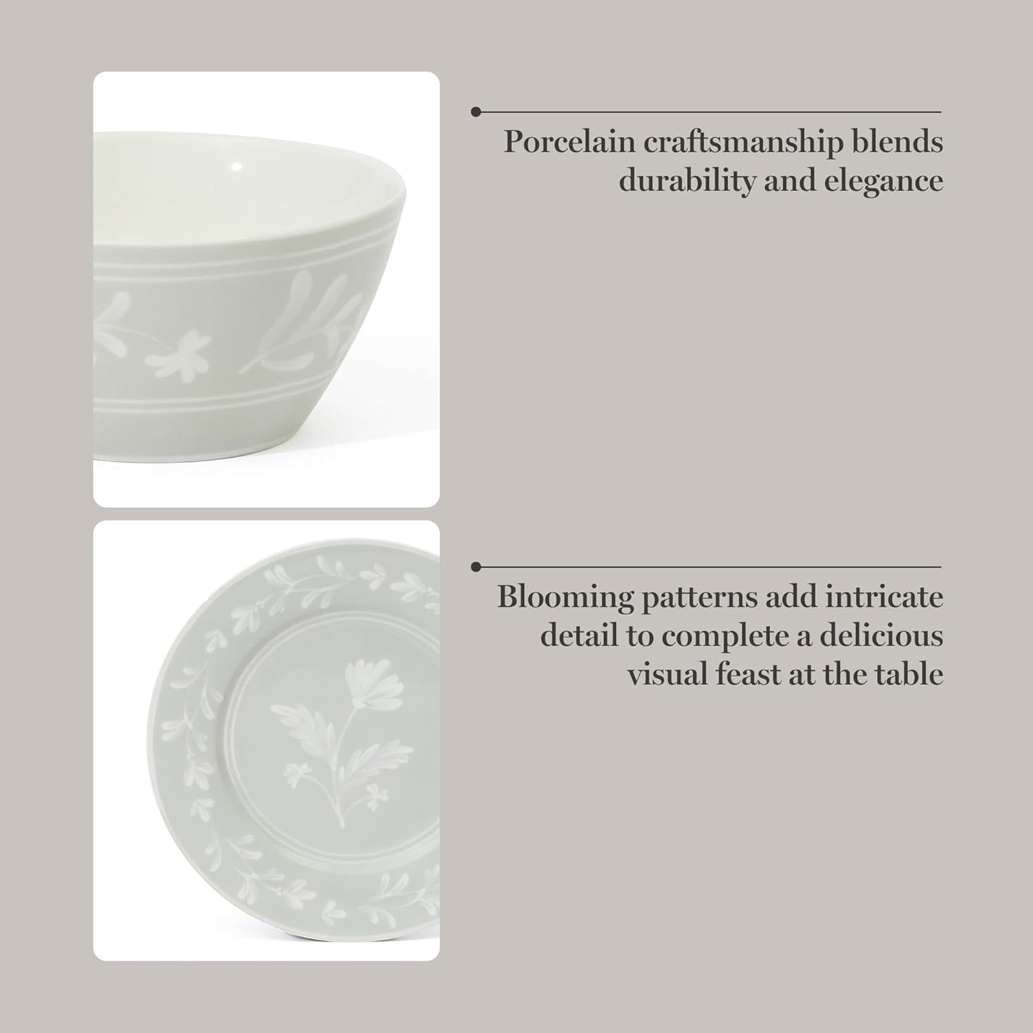 Martha Stewart Dinnerware Set - Maiden Crown 12-Piece Sage Green Dish Set | Floral Design, Microwave & Dishwasher Safe