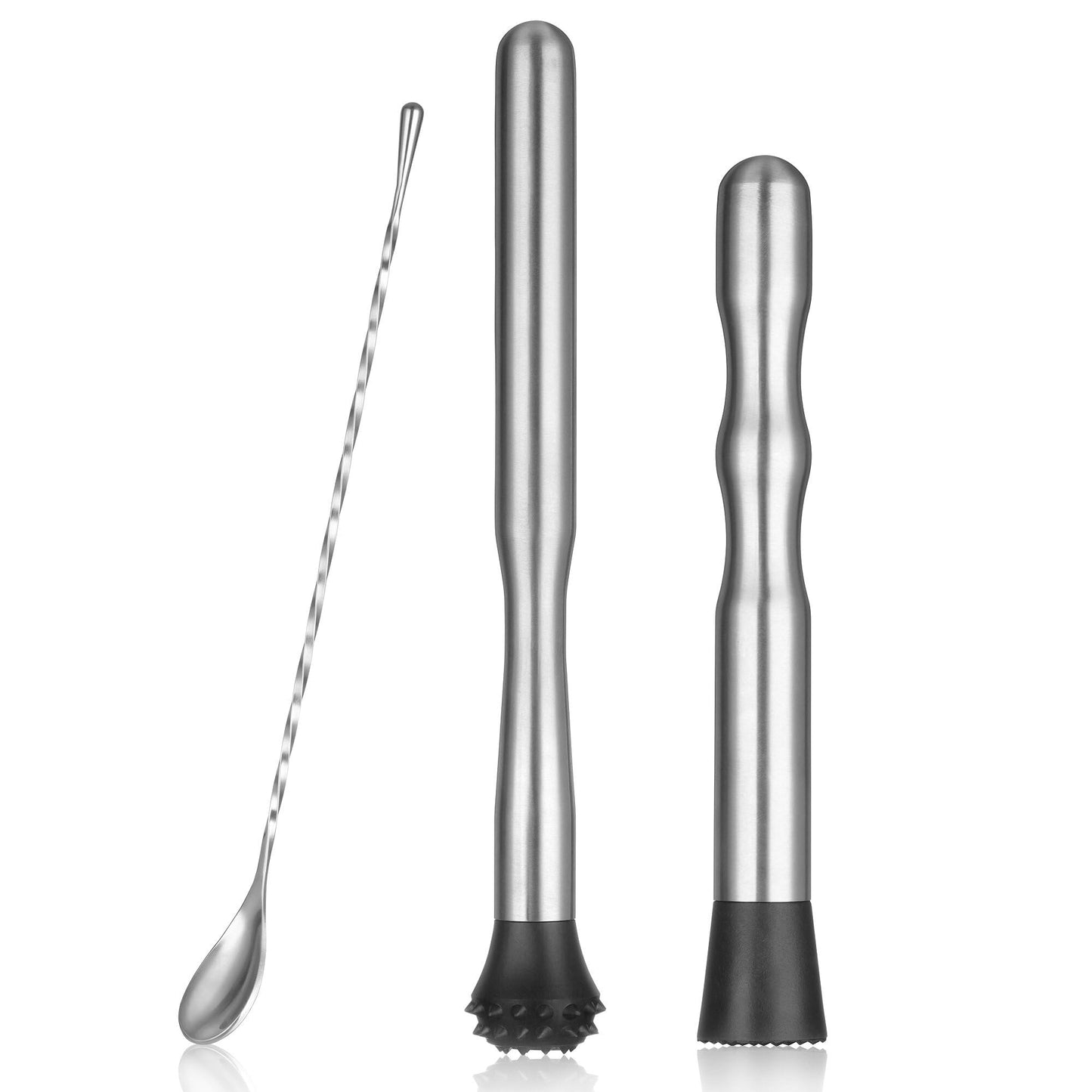 LEGERM 8'' & 12" Stainless Steel Cocktail Muddler & Long Handle Mixing Spoon Set - Professional Bar Tools for Mojitos, Fruit Drinks & Craft Cocktails | Heavy-Duty Stirring & Muddler Kit
