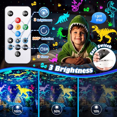 PIKOY Dinosaur Toys, 15 Sounds & 3 Films, Toys for Kids, Egg Light