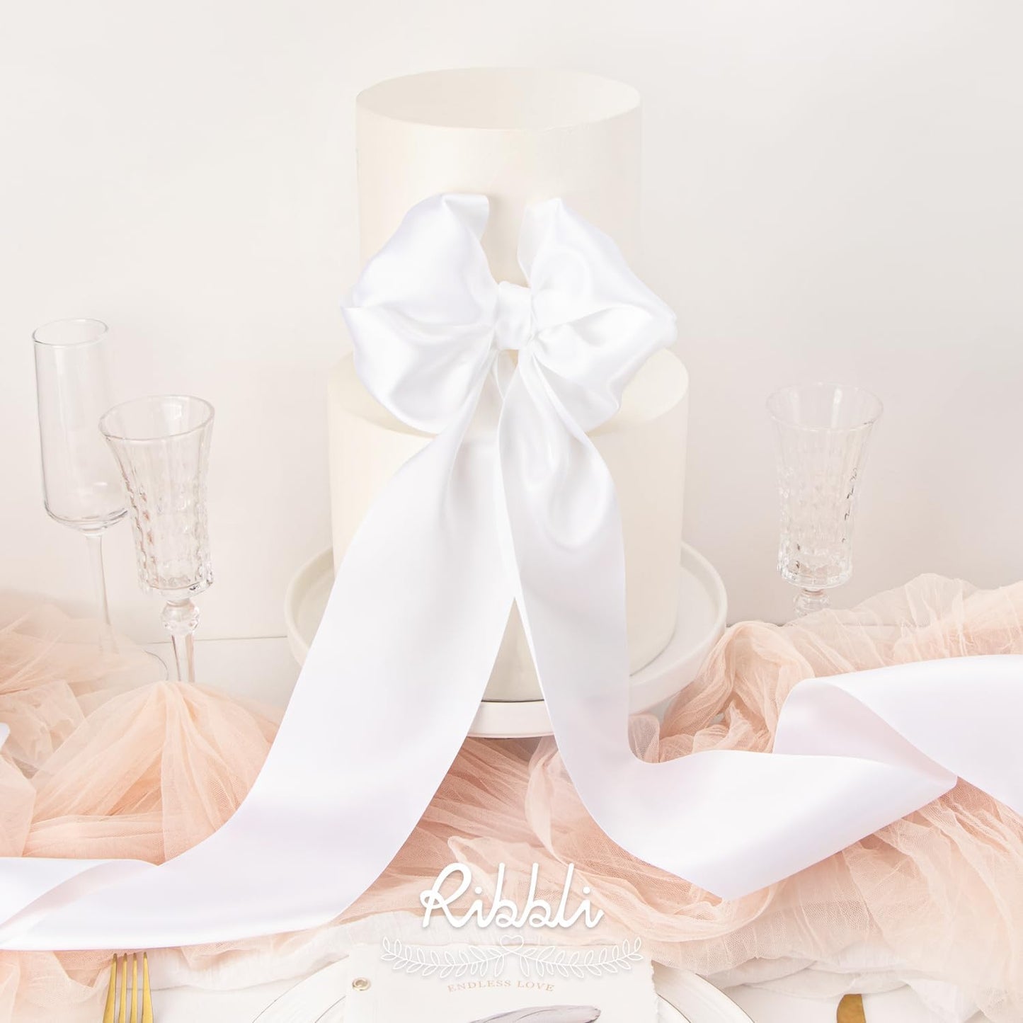 Ribbli White Satin Ribbon - 4 Inch Wide Double Faced Satin for Wedding Chair Sashes & Gift Wrapping | 10 Yards