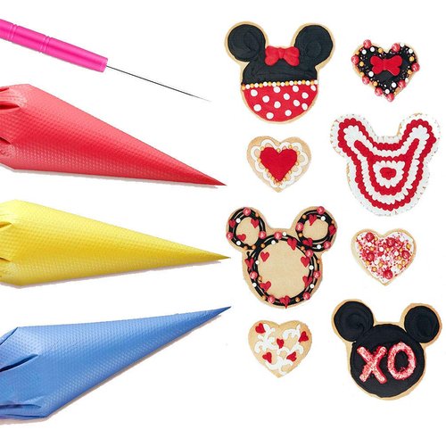 122Pieces Tipless Piping Bags - 100pcs Disposable Piping Pastry Bag for Royal Icing/Cookies Decorating - 10 Pastry Bag Ties,10 Clips &2 Scriber Needle - Best Cookie/Cake Decorating Tools (10 Inch)