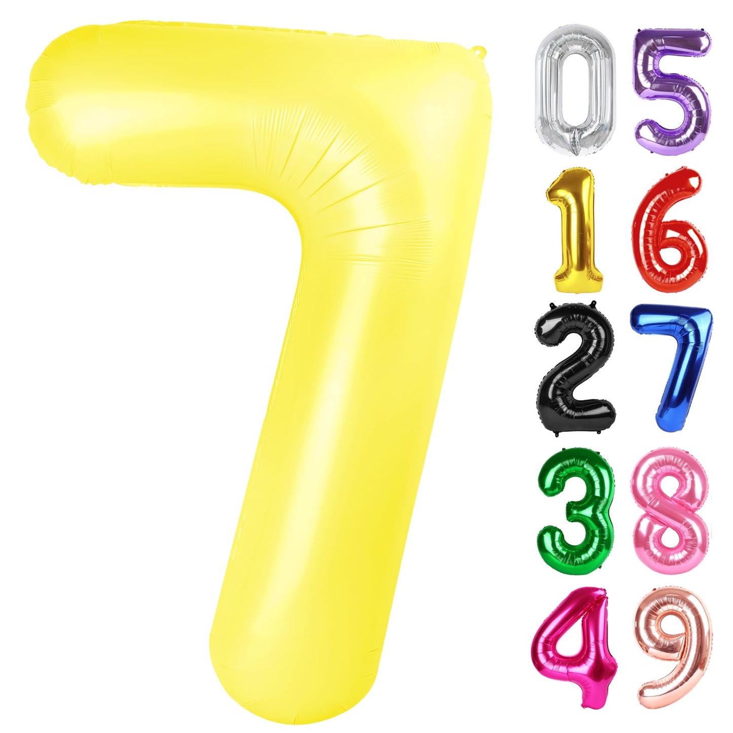 Yellow Number 7 Balloon 40 Inch, 7th Birthday Party Decorations for Children, Giant 7 Foil Balloon for Party Supplies
