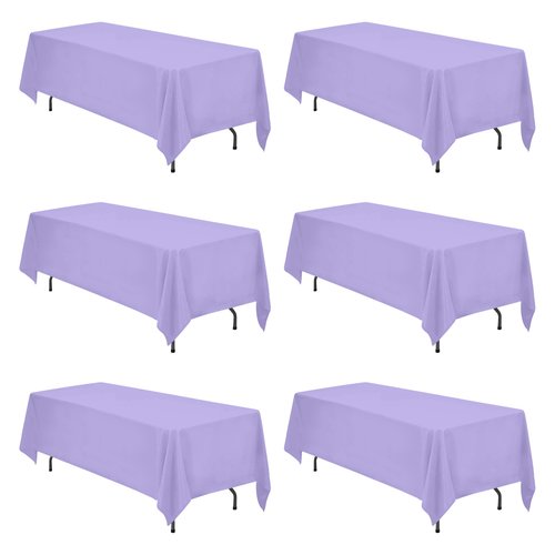 BRILLMAX 6 Pack Lavender Tablecloths 70 x 120 Inch for 6ft & 8ft Rectangle Tables - 150 GSM Polyester Fabric, Universal Fit, Water, Stain & Wrinkle Resistant Cloth Cover for Wedding Banquet Dining