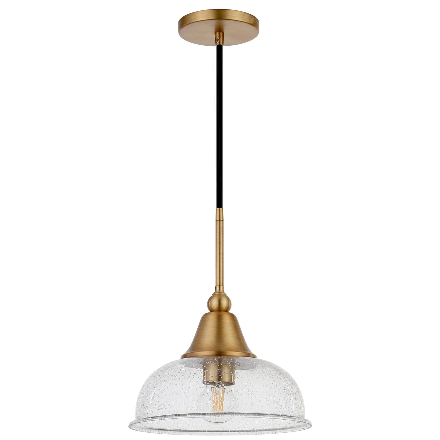 Magnolia 10.75" Wide Pendant with Glass Shade in Brass/Seeded