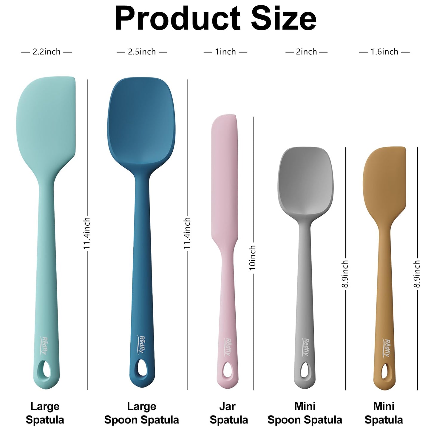 Redfly Silicone Spatula Set, 5 Piece Food Grade Silicone Cooking Utensils Set, Rubber Spatula Heat Resistant Nonstick for Baking, Cooking, Kitchen Utensils Dishwasher Safe Multicolor