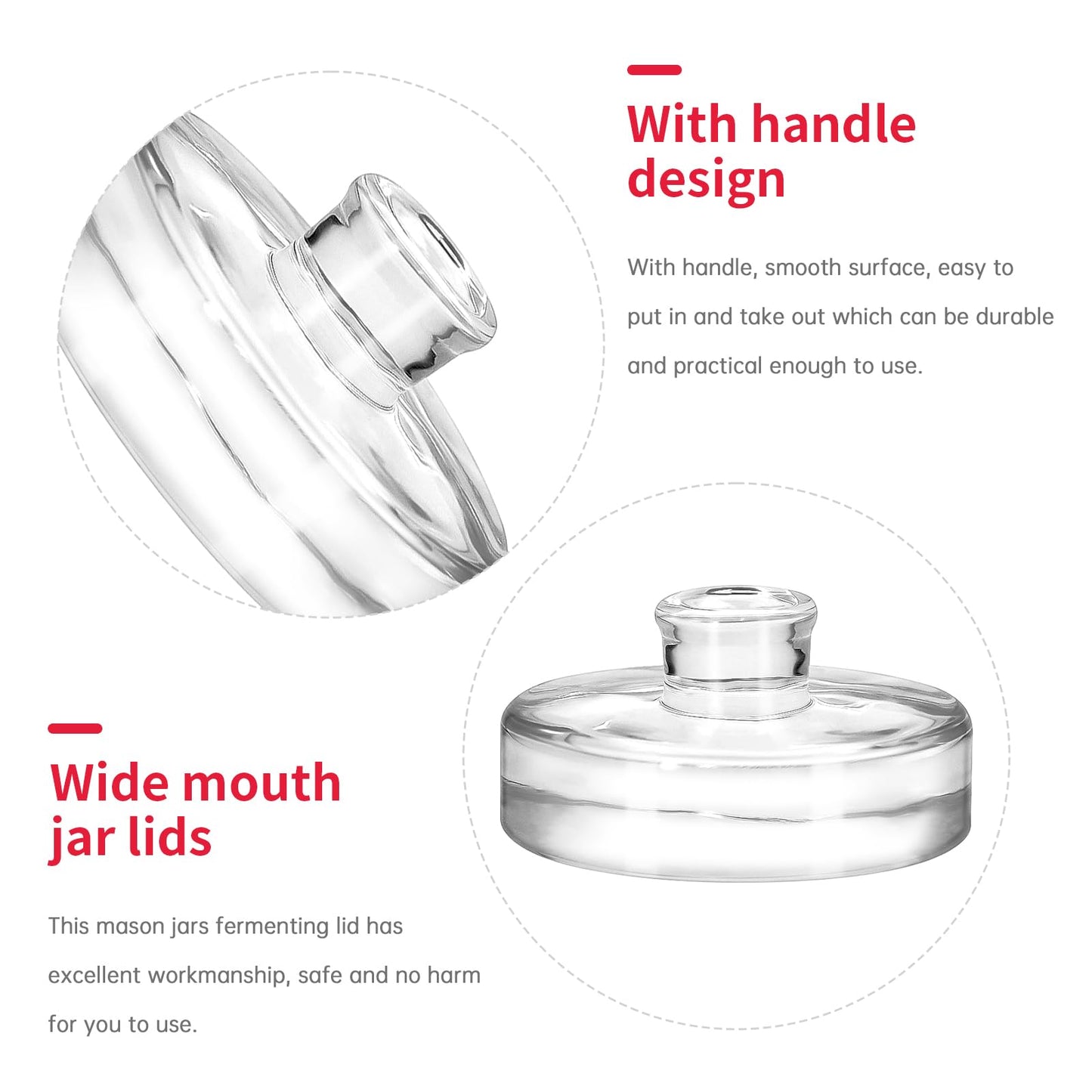2Pcs Fermentation Glass Weights with Easy Grip Handles, Clear Canning Weights and Pickling Glass Weight for Wide Mouth Mason Jars, Fermenting Kit, Kimchi, Sauerkraut (2)