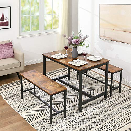VASAGLE Set of 2 Kitchen Dining Benches 42.5'' Rustic Wooden Top Black Legs