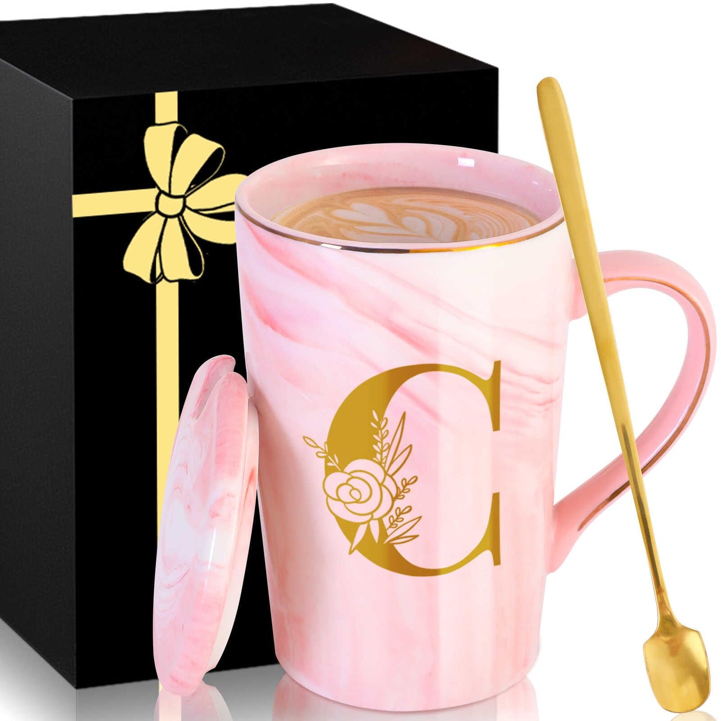 Personalized Ceramic Coffee Mug with Lid Tea Cup Girlfriend Gf Gifts Future Mrs Her Women Boyfriend 1 One Year Anniversary Meaningful Cute Romantic Christmas Xmas First Valentines I Love You More,C