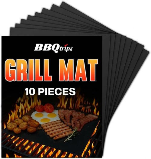 Grill Mats - Non-Stick Reusable BBQ Sheets | Easy-Clean Cooking Liners (10 Pack) - 15.75 x 13 Inch