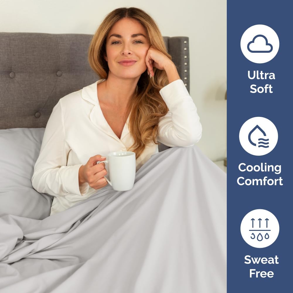 Skiennix Extra Deep King Sheet Set - 6-Piece Breathable Cooling Bedding - Soft, Wrinkle-Free French Grey