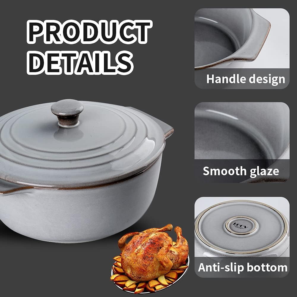 KOOV Ceramic Casserole Dish - Oven Safe 2 Quart Round Baking Dish with Lid | 9 Inch Deep Cookware Set